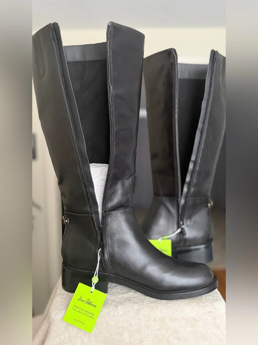 NEW Sam Edelman Milla Black Leather Knee High Boots 10M 41 Wide Calf